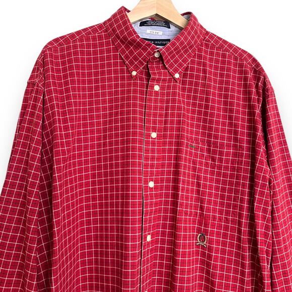 Tommy Hilfiger Red Windowpane Casual Button Down Shirt Men's Size XL - Picture 3 of 9